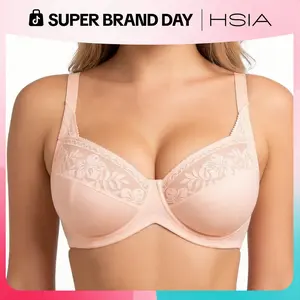 HSIA Luminous Bloom Plus Size Unlined Full Coverage Underwire Bra with Multi-Layer Mesh Fabric & Adjustable Straps for Enhanced Support