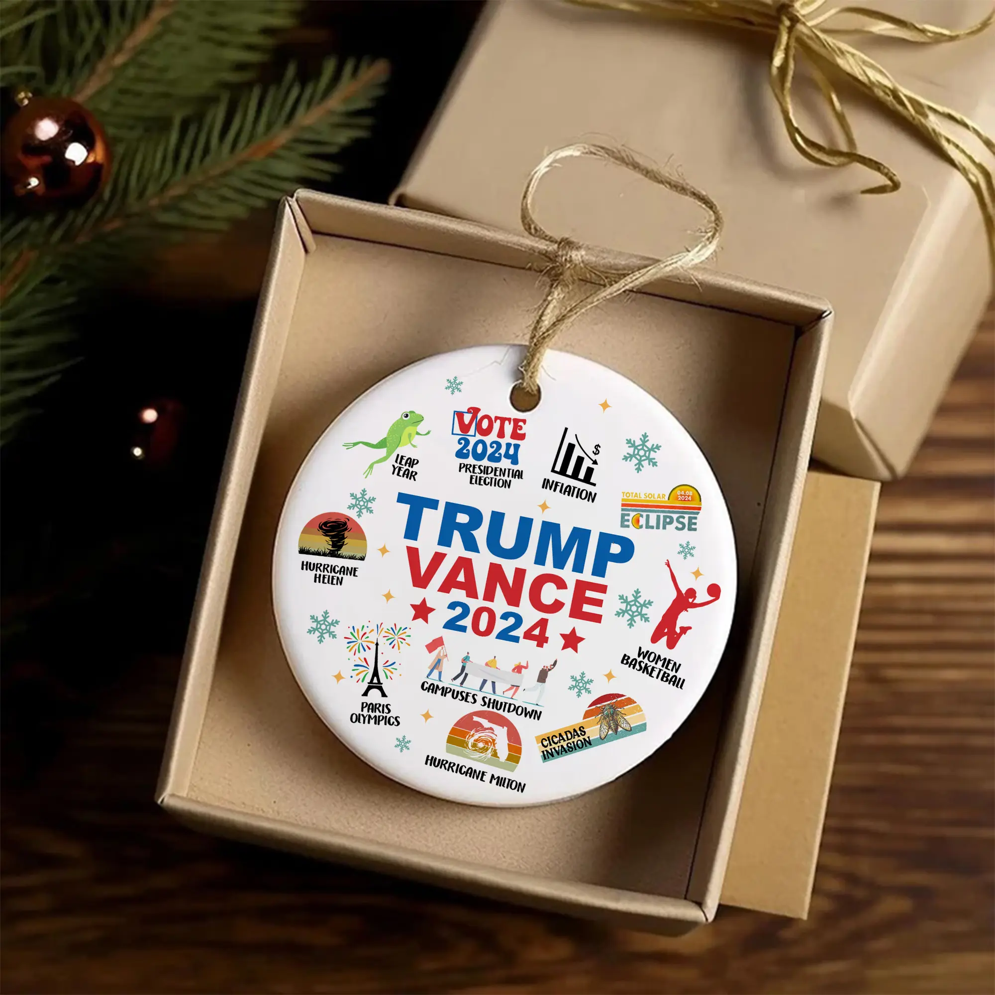 2024 Year in Review Christmas Ornament | Trump Vance 2024 Ornament | Funny Commemorative Keepsake for Holiday Decor | Notable Events