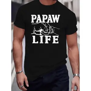 [PAPAW Life Graphic Tee] Plus Size Men's PAPAW Life Graphic Print T-shirt - Summer Casual Fashion Short Sleeve Tees