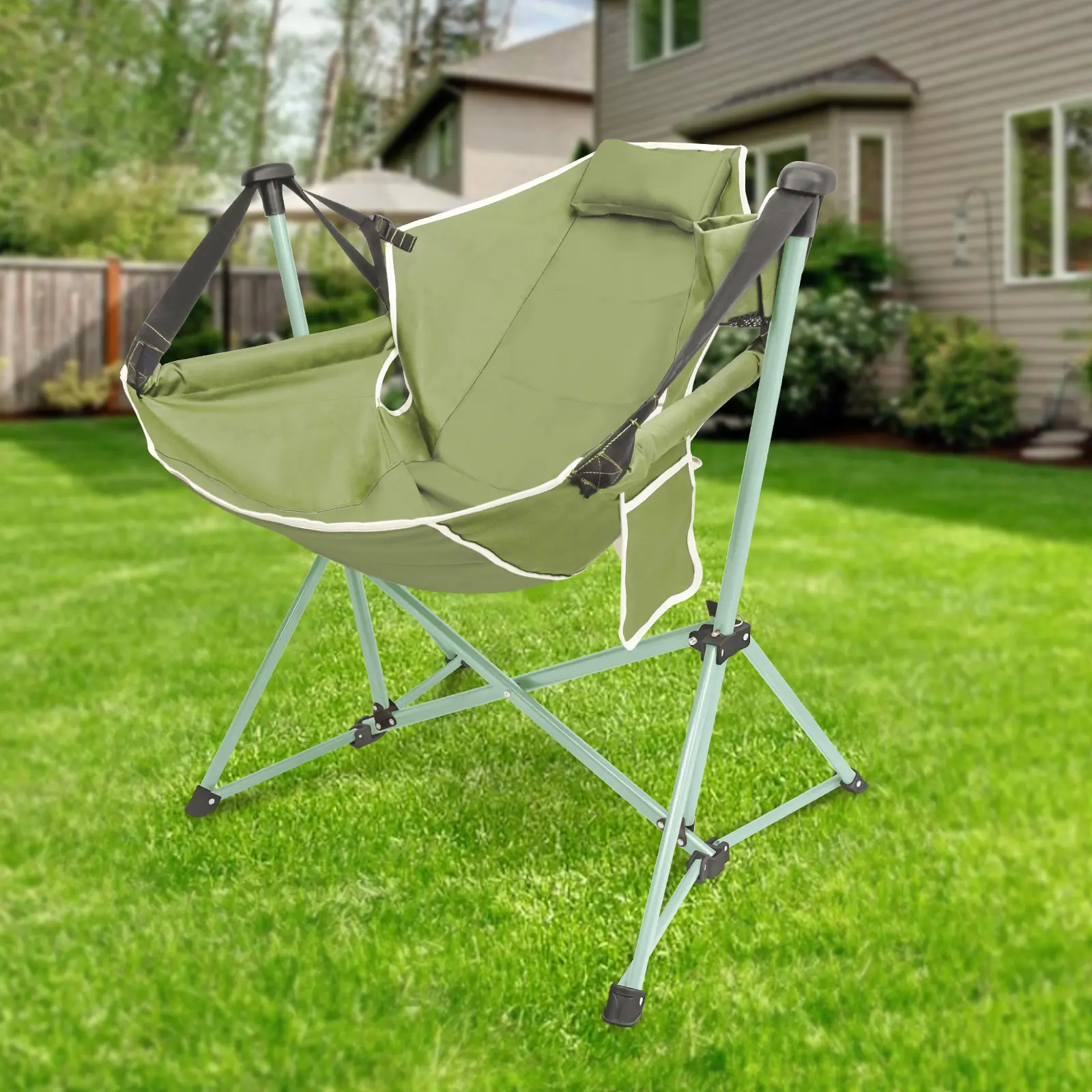 SZHLUX Sturdy Stable Rocking Camping Chair Portable Collapsible Outdoor Chair with Carry Bag & Cup Holder