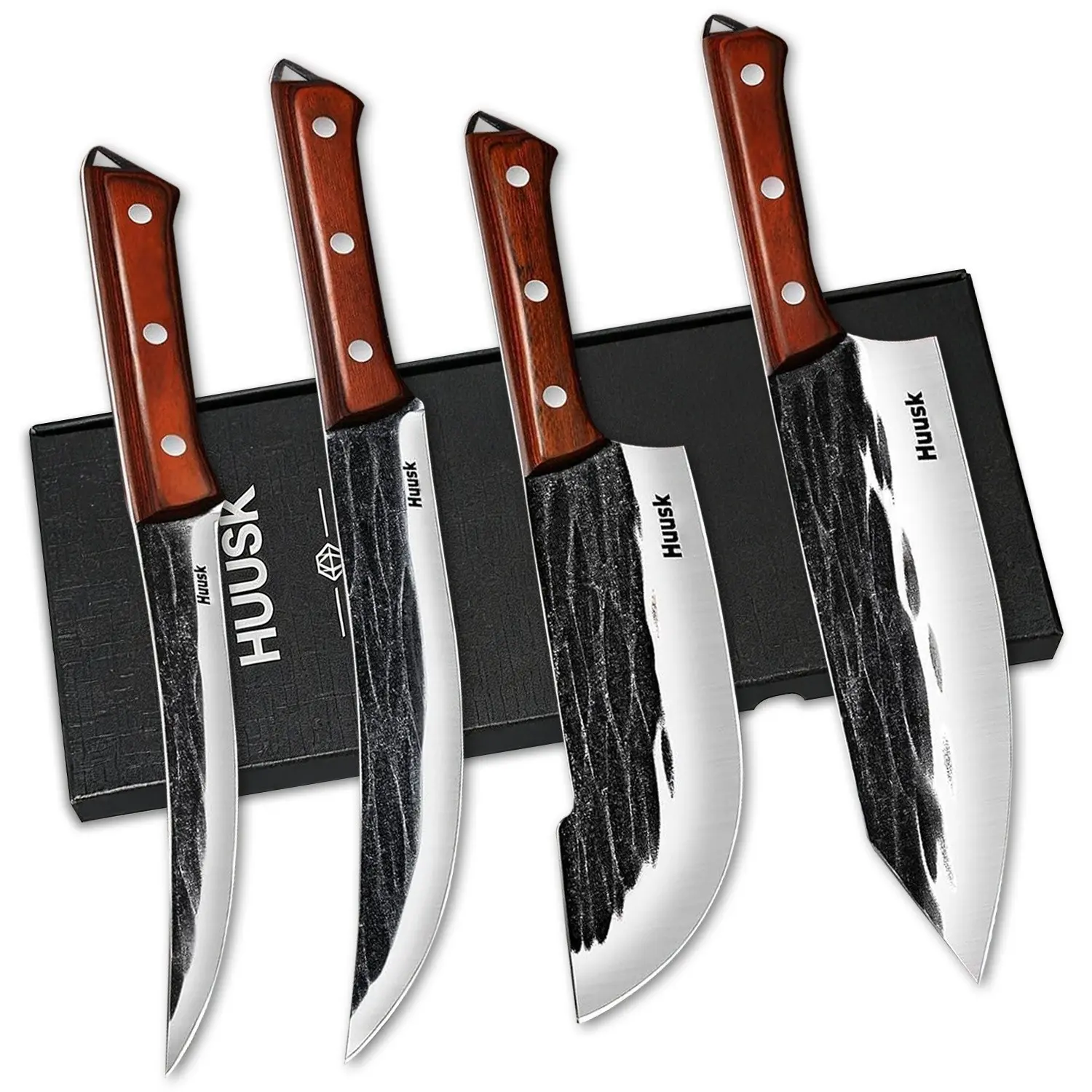 4 PCS Kitchen Knife Set, Hand Forged BBQ Knife Set for Meat Cutting, Sharp Meat Carving Breaking Knives with Ergonomic Handle, Christmas Gifts for Men Women