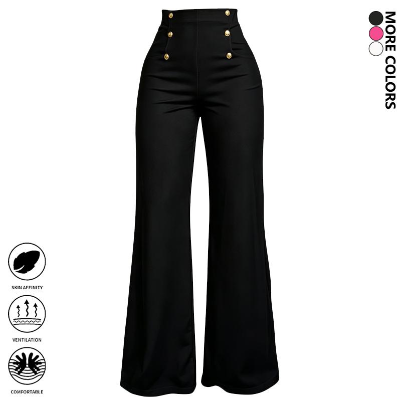 Women’s fashion casual comfortable breathable high-waisted loose wide-leg pants, 1-piece set; solid color elegant straight floor-length pants that flatter the figure, versatile for all seasons; trendy bottoms