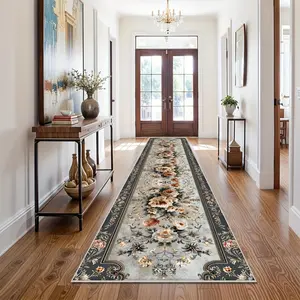European-Style Luxurious Long Corridor Carpet with Floral Pattern Design, Durable, Soft, And Comfortable Floor Mat Suitable for Kitchens And Living Rooms, Ideal for Entryway Runners And Laundry Room Carpets