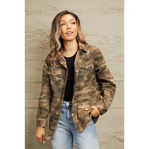 Double Take Camouflage Snap Down Jacket
