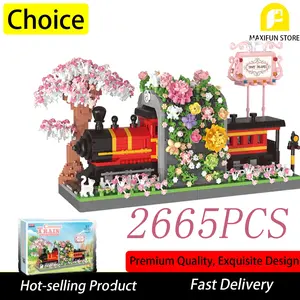 2665 Piece Sakura Train Building Blocks Set, Transformable Bookshelf, Compatible with Lego, DIY Assembly, Perfect Creative Gift