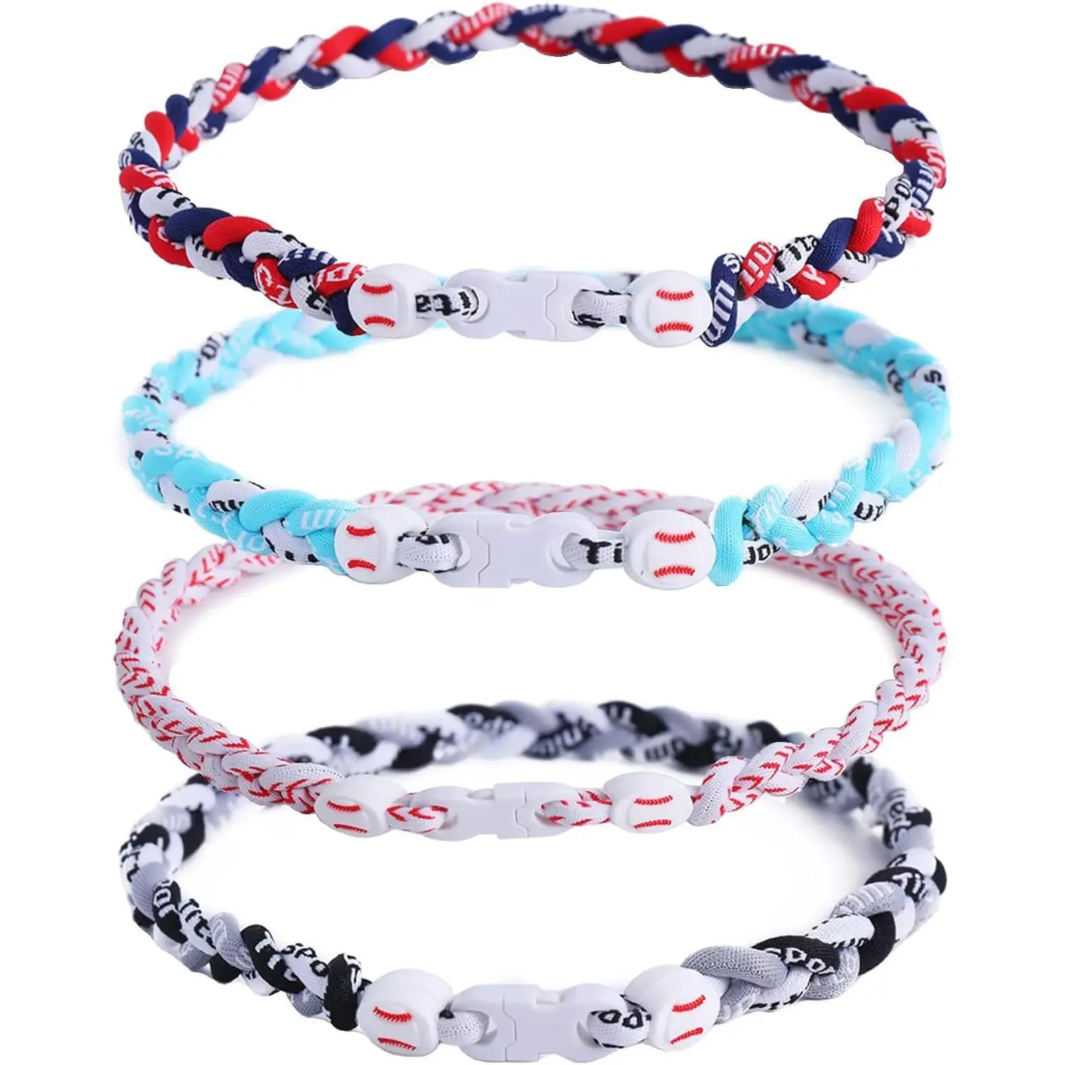 KF5-HBL02  4 Pieces Baseball Necklaces for Boys,Three Braided Rope Tornado Sports Titanium Necklaces,Baseball Accessories Drip