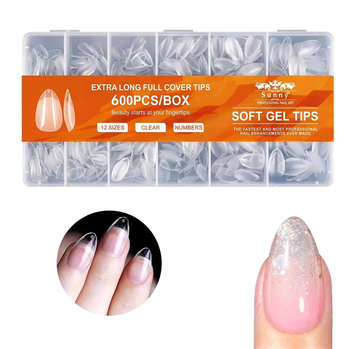 Short Sharp French Tip Nail Tips Press on Transparent semi-frosted, Need Builder Gel Top Coat Nail Glue, Soft Gel Fake Nail Extension, Full Cover False Nails for Salon DIY x 12 Sizes 600 pcs【DOES NOT INCLUDE: LIGHT, GLUE, BUILDER GEL】