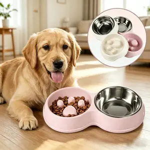 Slow Feeder Puzzle Feeder Dog cat Double Bowl Design Stainless Steel and Anti-Choking Slow Feeder Bowls