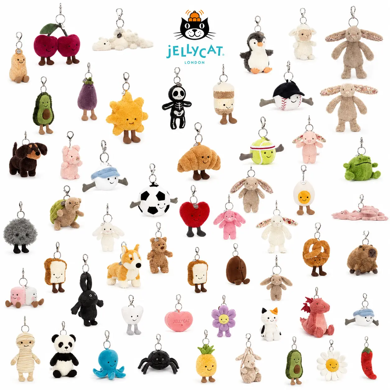 Jellycat Official Plush Keychain Bag Charm, Viral Blossom Bunny, Lavender Dragon, Capybara Mini Soft Toy Backpack Accessory