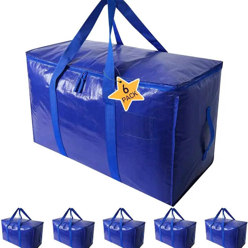 2/6 Pack Extra Large Heavy-Duty Moving zippered Bags With Carrying Handles & Zippers, Storage Tote For Space Saving, Folds Flat, Under-Bed Storage Organiser collegesupply