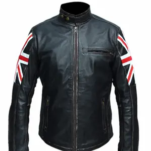 Cafe Racer UK Flag Motorcycle Leather Jacket