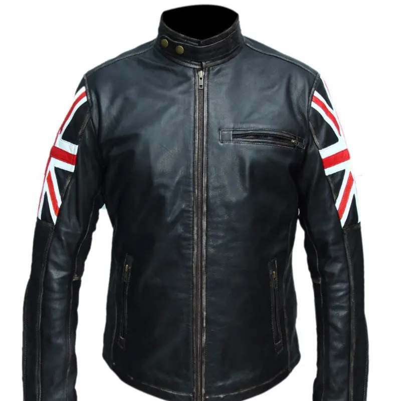 Cafe Racer UK Flag Motorcycle Leather Jacket