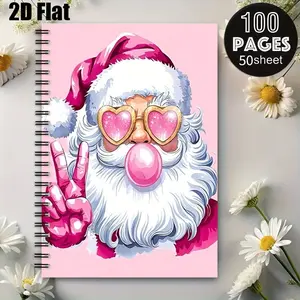 1 Christmas Spiral Notebook, 5.7x8.26 Inch, Santa Heart Glasses Design, Lined Pages, Durable Coil Binding, Xmas Gift Journal, Holiday Party Notes, New Year Planning, Kids Christmas Presents, Festive Stationery for School Office [2D] Flat