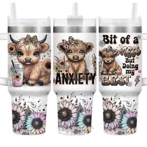 Highland cow Tumbler 40oz Stainless Steel Handmade Lid Straw Bottle Drinkware Water Bottles Cup Mug Portable Bottled Washable Reusable Insulated Flasks