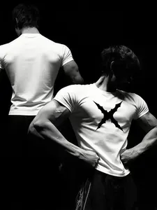 Men's Tight-Fitting Short Sleeve Gym Quick-Dry Printed T-Shirt, Running Training Top, Summer Casual Sports Short Sleeve, Moisture Wicking Tee, High Performance Activewear