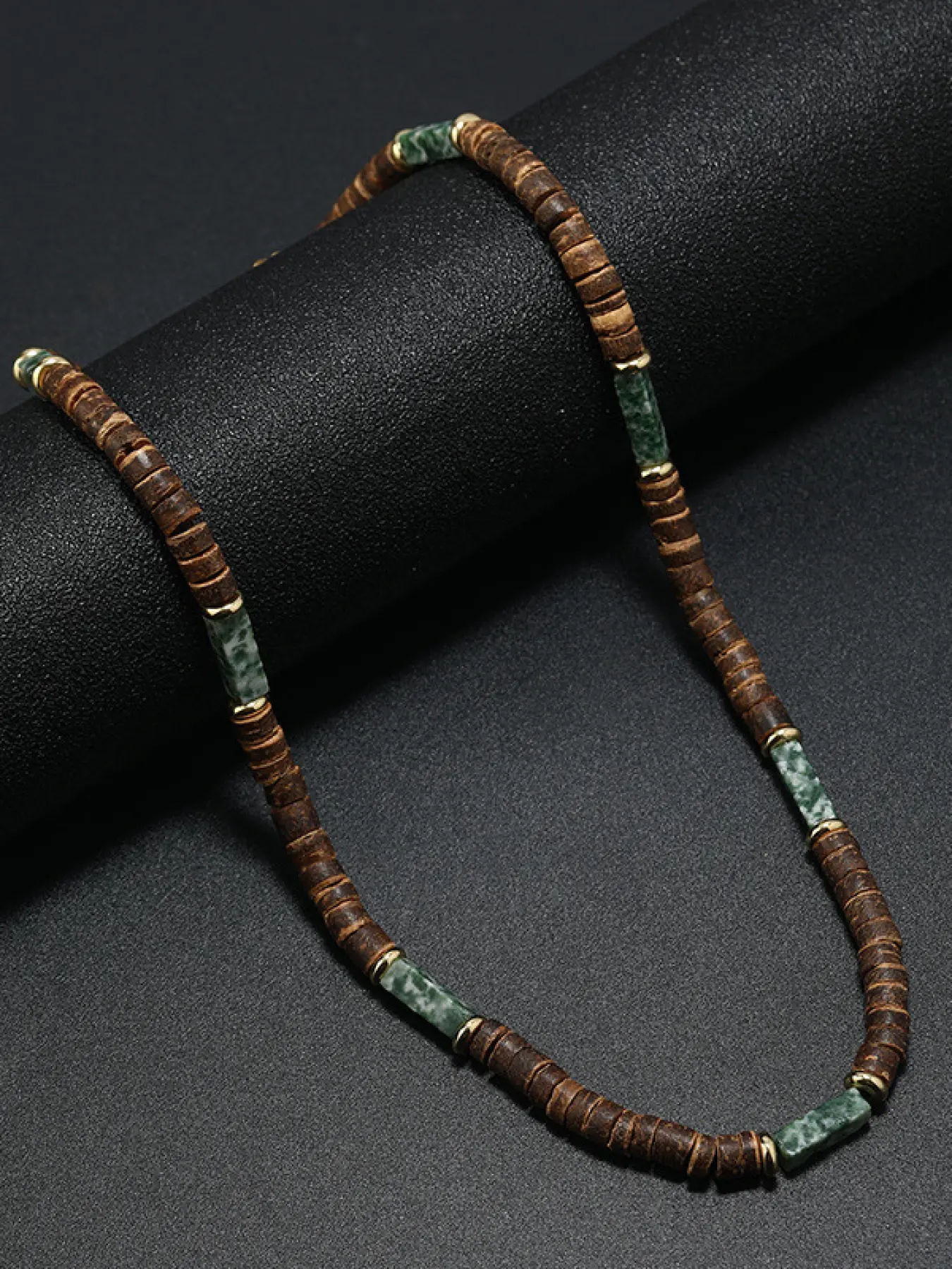 Natural Wood Beaded Pendant Necklace, Vintage Boho Ethnic Style Jewelry with Turquoise & Blue Stone Inlay Detail, for Men & Women, Daily, Boho Festival & Beach Occasions