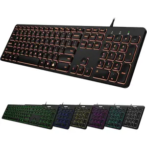 Backlit USB Wired Full Size Keyboard with Media Hotkey for PC and Laptop