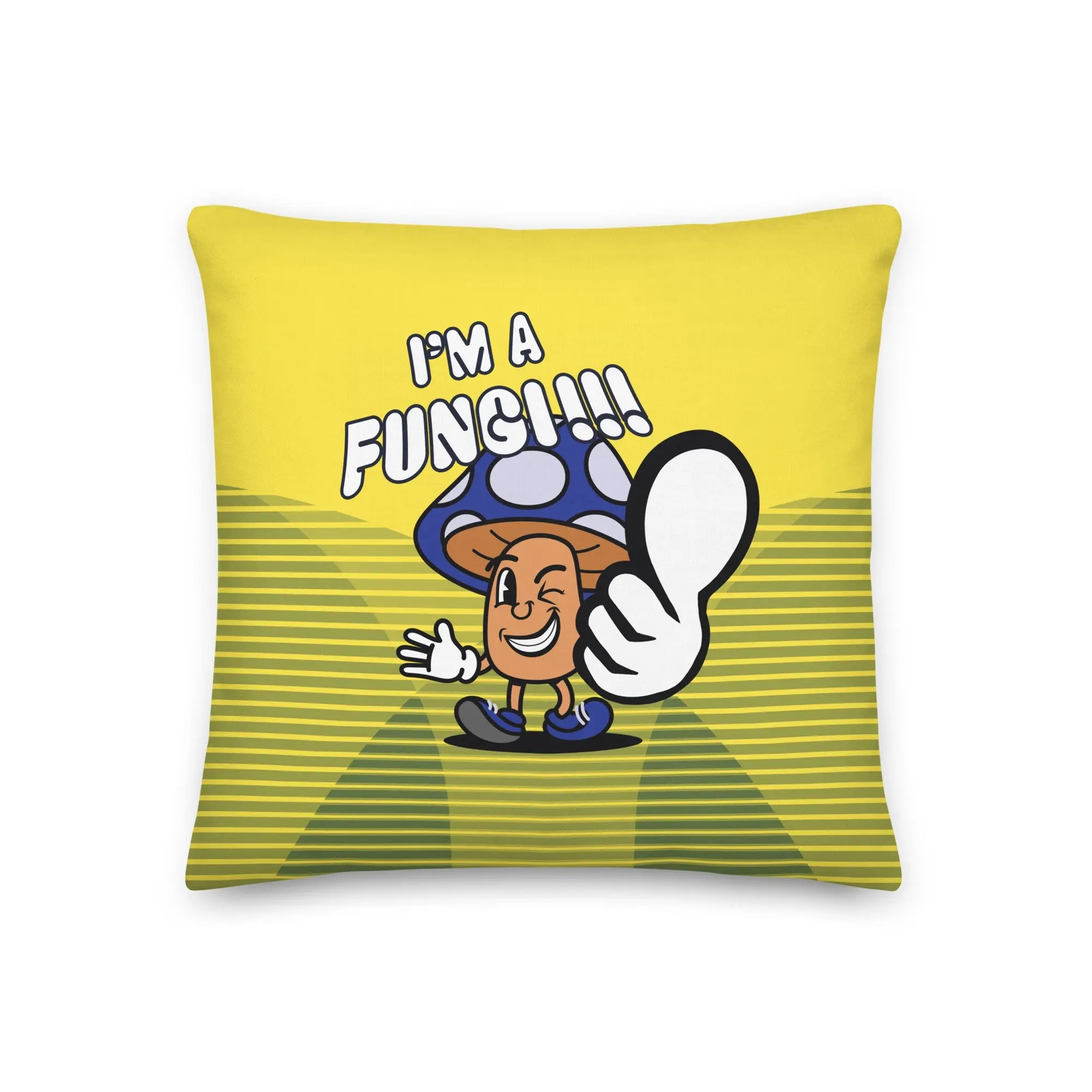 I'm A Fungi!! Premium Pillow - Cartoon Character Design with Bold Text, Ideal for Home Decor