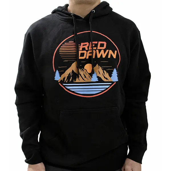 Independent Trading Company Men's Stylish Red Dawn Stitch-Detailed Ribbed Jersey Hoodie - Cotton-Polyester Longsleeves Pullover, Logo Print Casual Top, Standard Fit, Twill Neck Tape, Cotton Blend, Tops
