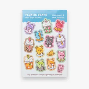 Floatie Bears Mini Vinyl Sticker Sheet - Waterproof, Fade-Resistant Gummy Bear & Glitter Vinyl Stickers - Ideal for Journals, Bags & More