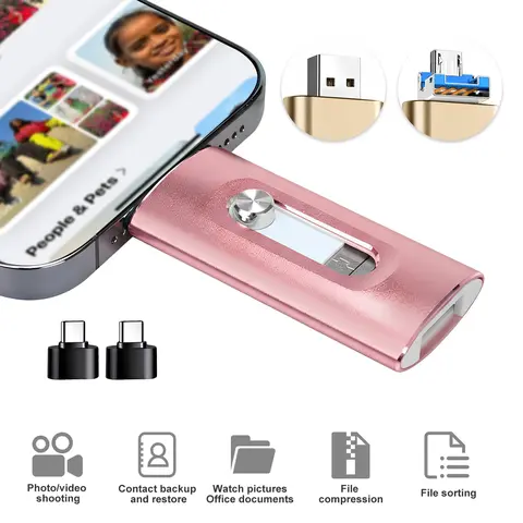 4 in 1  256GB Flash Drive, High-Speed USB 3.0 External Storage for iPhone Android PC Mac, OTG Flash Pen Drive with Free Type-C, High Speed USB Memory Stick iPhone Flash Drive for Photos Videos