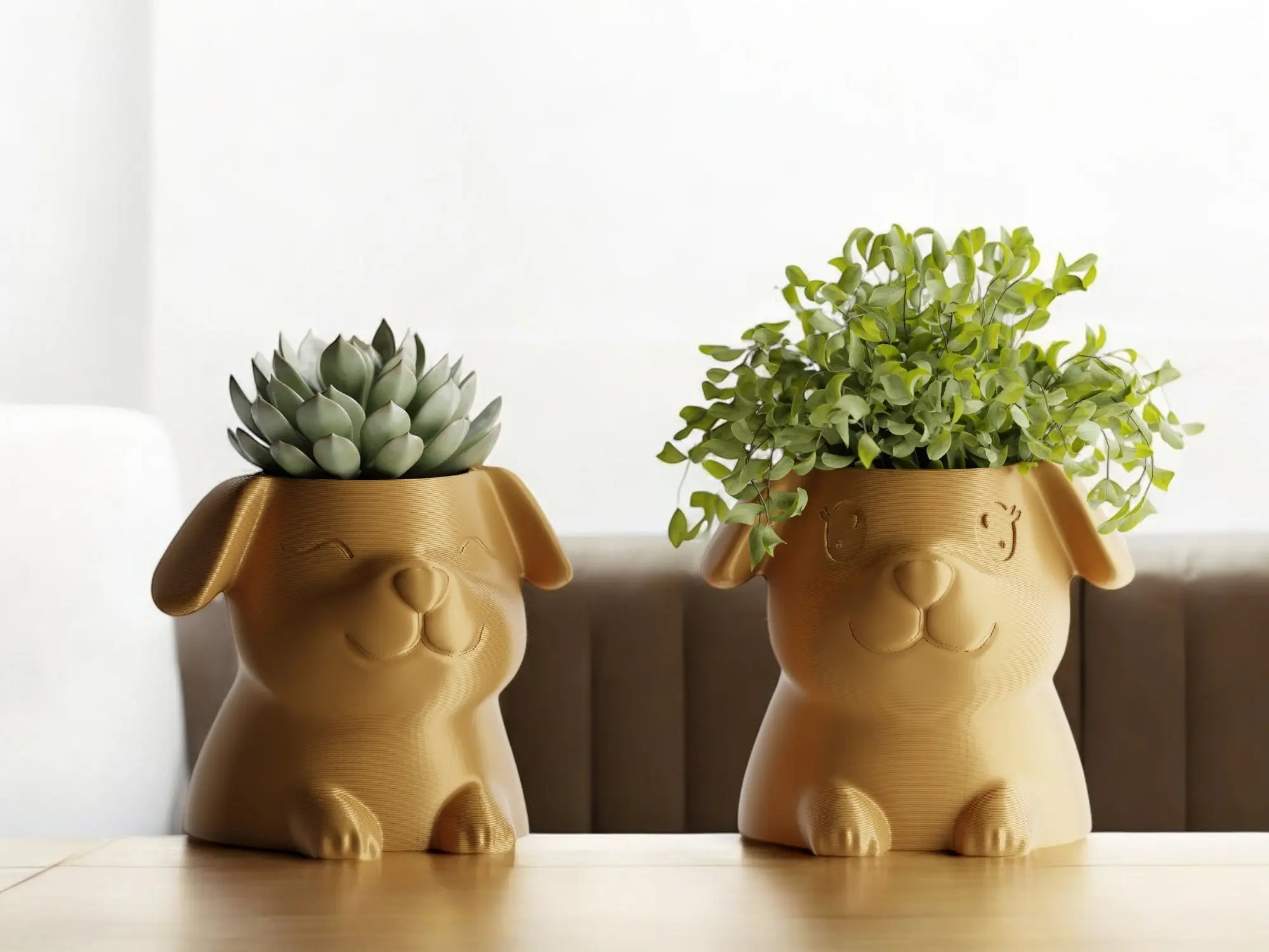 Adorable Puppy Dog Planter Set - Indoor Plant Pots for Succulents with Eyes Open & Closed - Includes Airplant & Cactus - Ideal for Desk or Home Decor