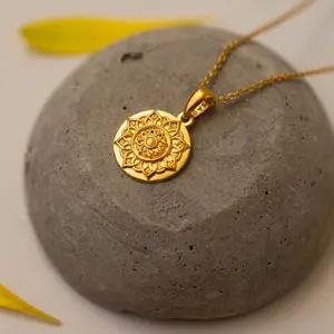I Am Grateful (mini) - 18k Gold and Sterling Silver Mandala Necklace