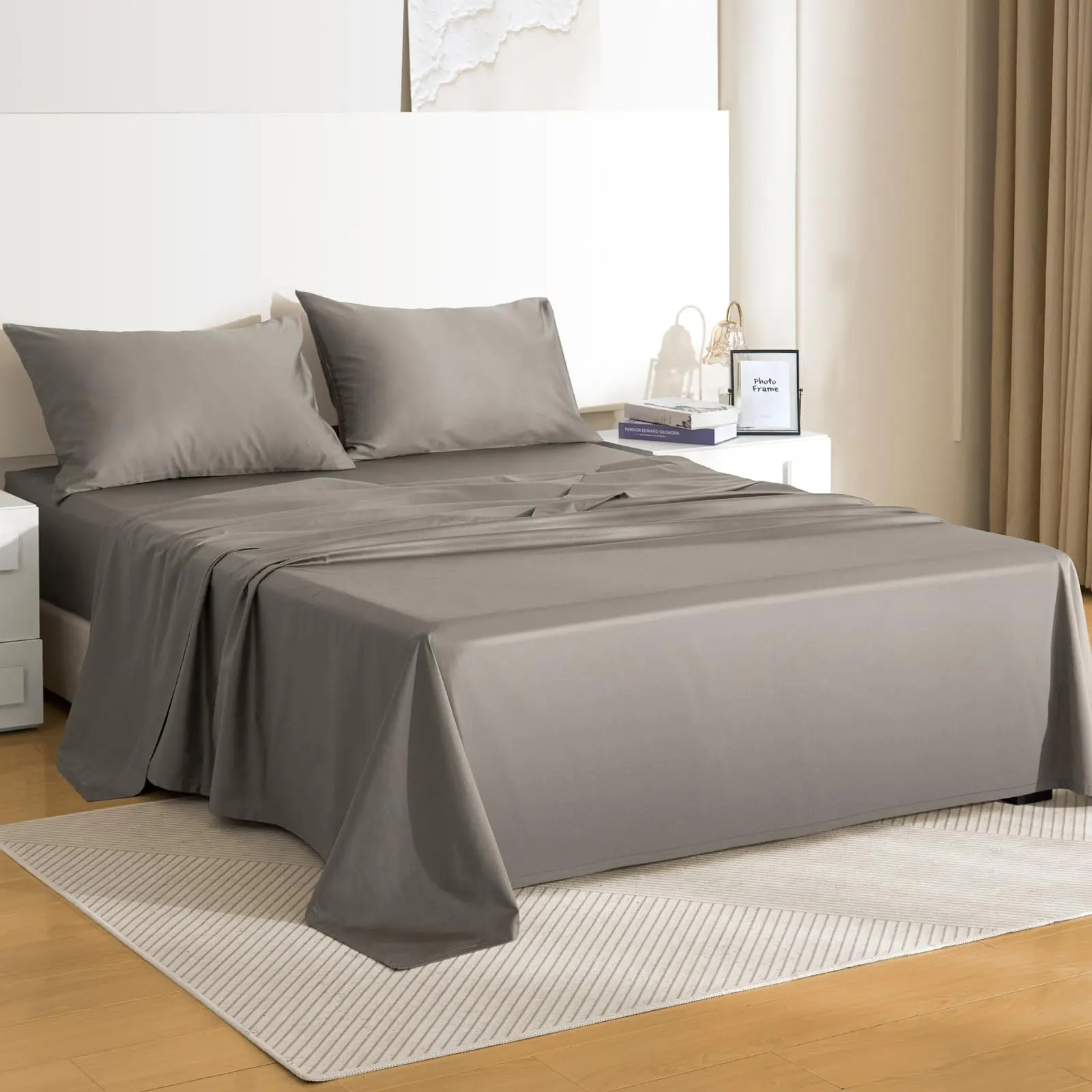 CieloCloud Luxury Egyptian Cotton Bed Sheet Set 4PCS, Ultra Soft Sateen Sheets with Silky Smooth Feel, Breathable Hotel Quality Bedding Set, Deep Pocket Fitted Sheet, Wrinkle Resistant Premium Bed Sheets, queen sheet