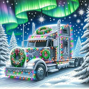 5D DIY Aurora Snow Scene Christmas Truck Diamond Painting Kit, Unframed Crystal Art Set, Perfect Holiday Gift, 30x30cm, Indoor Decor