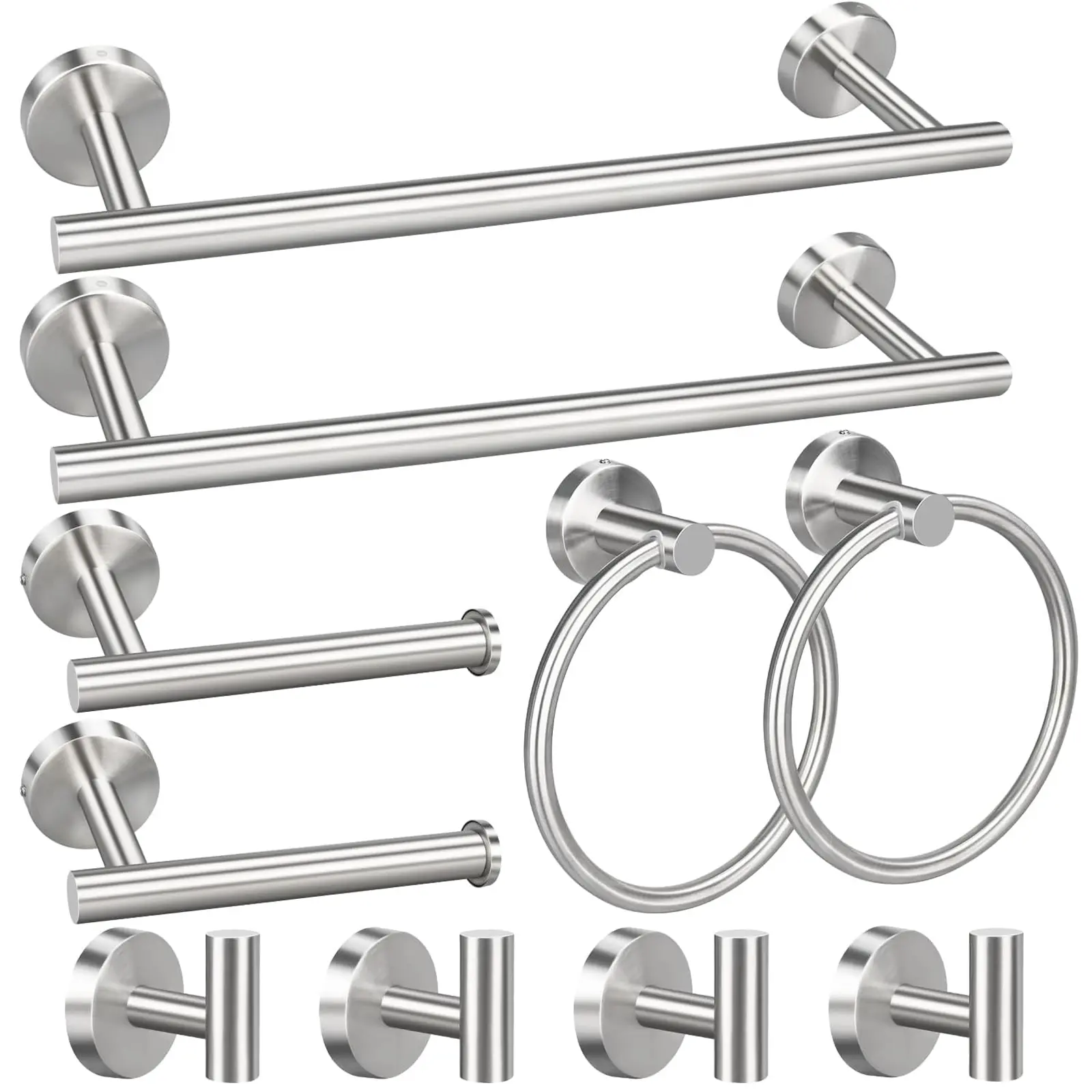 Bathroom Hardware Set 10 Pieces, Stainless Steel Towel Bar Set Includes 16 inch Towel Bar, Towel Hook, Towel Ring Toilet Paper Holder,Brushed Nickel，Matte Black