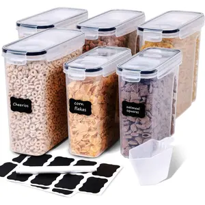 Cereal Containers Storage Set - 6 count Airtight Large Dry Cereal Storage Containers(135.2oz),  Dispenser Plastic Cereal Storage Containers with 16 Labels & Pen