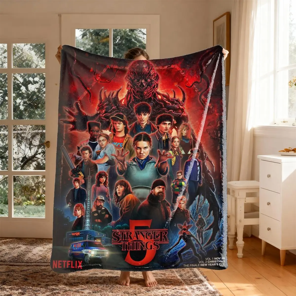 Stranger Things Season 5 Netflix Flannel Throw All-Season Blanket - Flannel Throw Blankets - Large Size, Soft, Lightweight & Warm - Versatile for Bed, Sofa, Office & Travel - Decorative Christmas & Winter Gift Blanket #GLOBAL PICKS