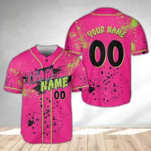 Custom Animals Baseball Jersey Monkey Team Shirt Pink and Black Paint Splatter Jersey Personalized Name and Number Team Uniform Gift