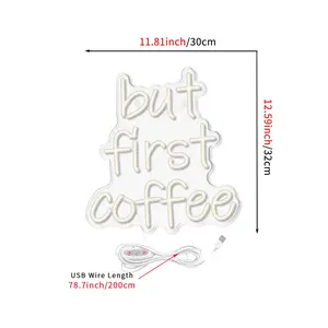 LED Neon Sign but First Coffee Design, USB Powered Wall Decor Light, Ideal for Kitchen Cafe Restaurant Office, Gift for Coffee Lovers
