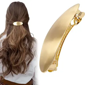 French Metal Oval Hair Barrettes 2pcs for Women - Non-Slip Simple Hair Clip, Vintage Brushed Design, Available in Gold