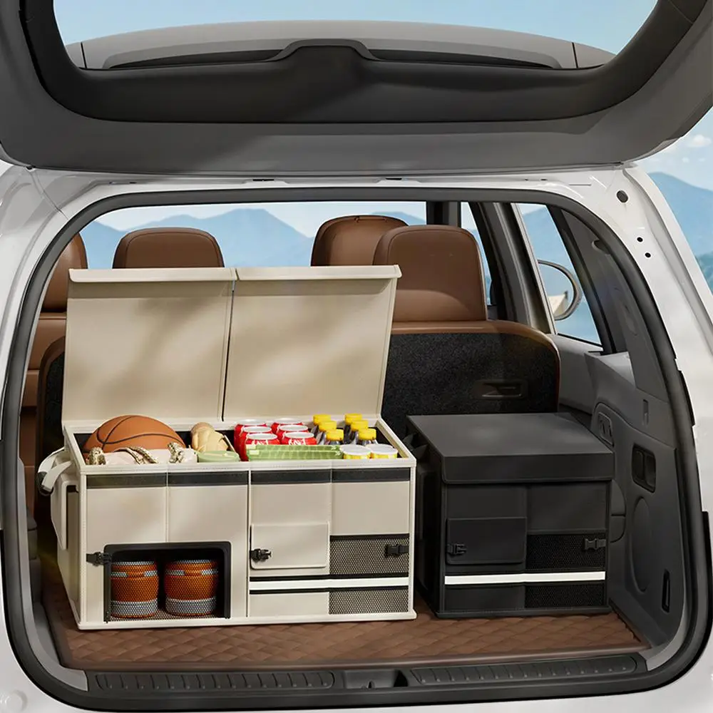 60L Large Capacity Car Storage Box, Foldable Multi-functional Car Storage Box, Waterproof & Wear-resistant Car Accessories for Outdoor Camping, Car Es