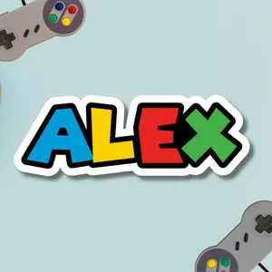 Retro Game Font Style Personalized Name Sticker Inspired by Classic Mario Bros Designs for Laptops and Water Bottles 3-9 Inch Length