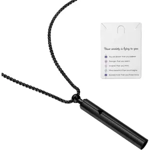 Stainless Steel Anxiety Mindful Breathing Necklace, Anxiety Relief Items,Vape Necklace for Anxiety, Breathwork,Anxiety Breathing Tool,Meditation Stress Relief Gifts for Women and Men