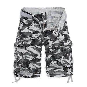 Men's Summer Loose Casual Camouflage Cargo Shorts Plus Size Multi-Pocket Mid-Length Shorts White Fabric