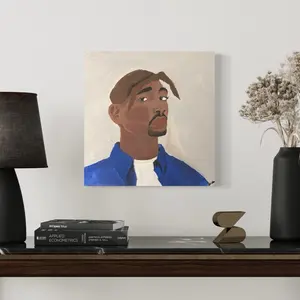 Tupac Original 12 x 12 Painting - Authentic Artwork Featuring Tupac in Blue Jacket and Brown head wrap.