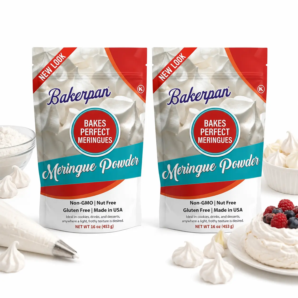 Bakerpan 2 Pack Meringue Powder for Royal Icing - 16 oz - For Baking, Frosting, Cookies, Pies & Cake Decorating - Kosher, Gluten-Free