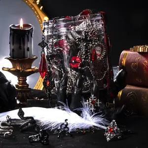 Mieuas Gothic Witch Mystery Surprise Jewelry Jar Set - 30 Handpicked Pieces Including Rings, Necklaces, Earrings & Occult Accessories for Halloween Gift Organiser Boxes Tin Canister