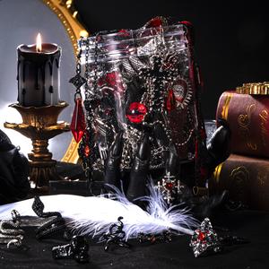 Mieuas Gothic Witch Mystery Surprise Jewelry Jar Set - 30 Handpicked Pieces Including Rings, Necklaces, Earrings & Occult Accessories for Halloween Gift Organiser Boxes Tin Canister