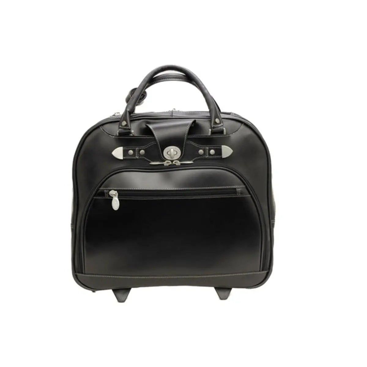 212 MAIN 15.75 in. L Series Redwood Top Grain Leather Wheeled Ladies Laptop Briefcase, Black, Cowhide Leather, Quick Access, Smart Strap, Turn Lock