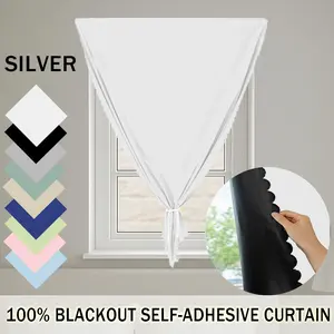 Self Adhesive Curtain, Blackout Curtain with Lace Trim, Window Curtain for Home Living Room Bedroom Kitchen, Home Decor