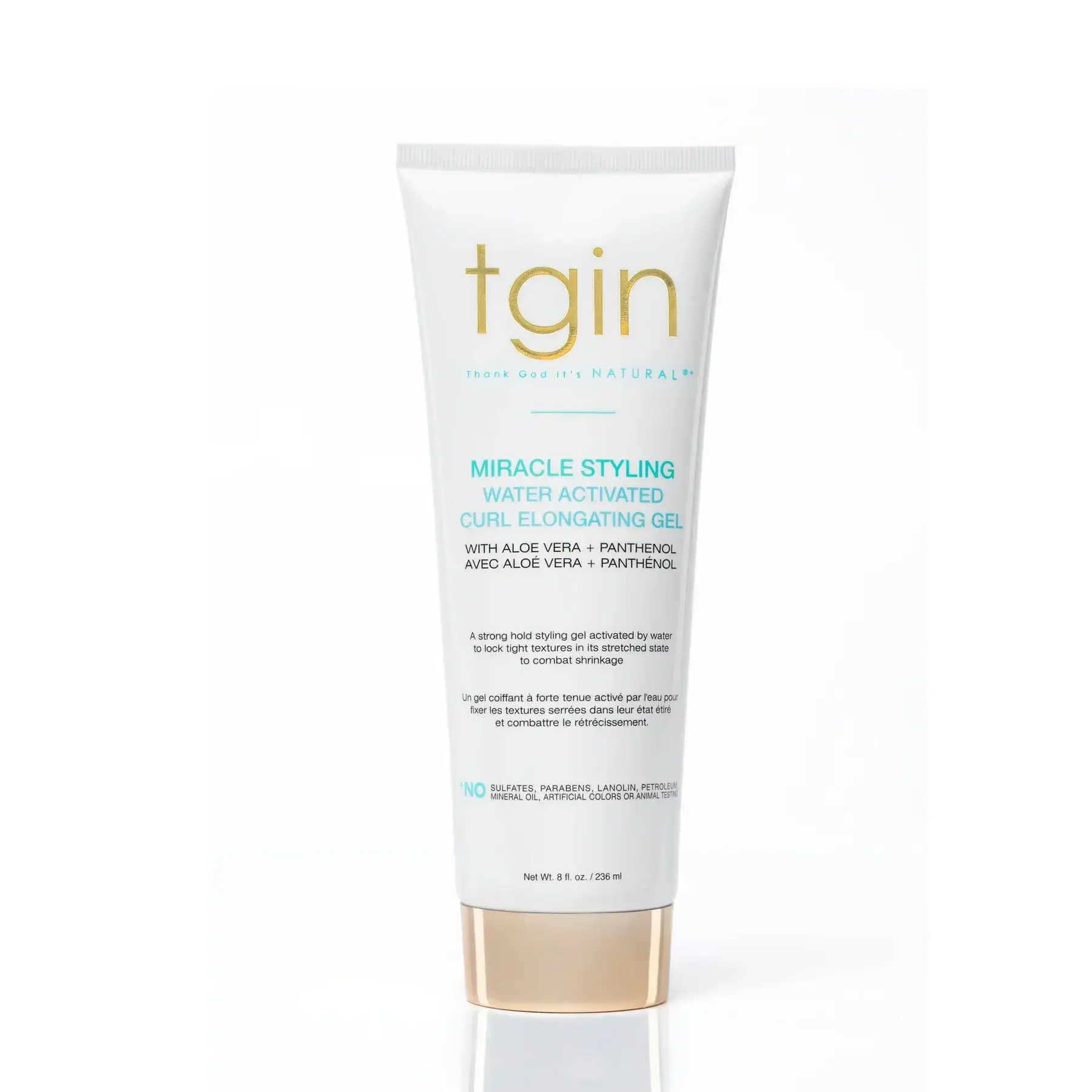 tgin Miracle Styling Water-Activated Curl Elongating Gel for Frizz Control, Unisex Hair Care Product for Curly Hair, 8 oz, Hair Care Products