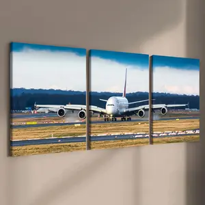 3 Counts Wooden Framed Canvas, Powerful Airplane Taking Off Runway Images, Exquisite Poster, Perfect Living Room Decoration, Modern Art, Fashion Family Poster, Wall Art Decoration, Waterproof Art, Modern Home Decor