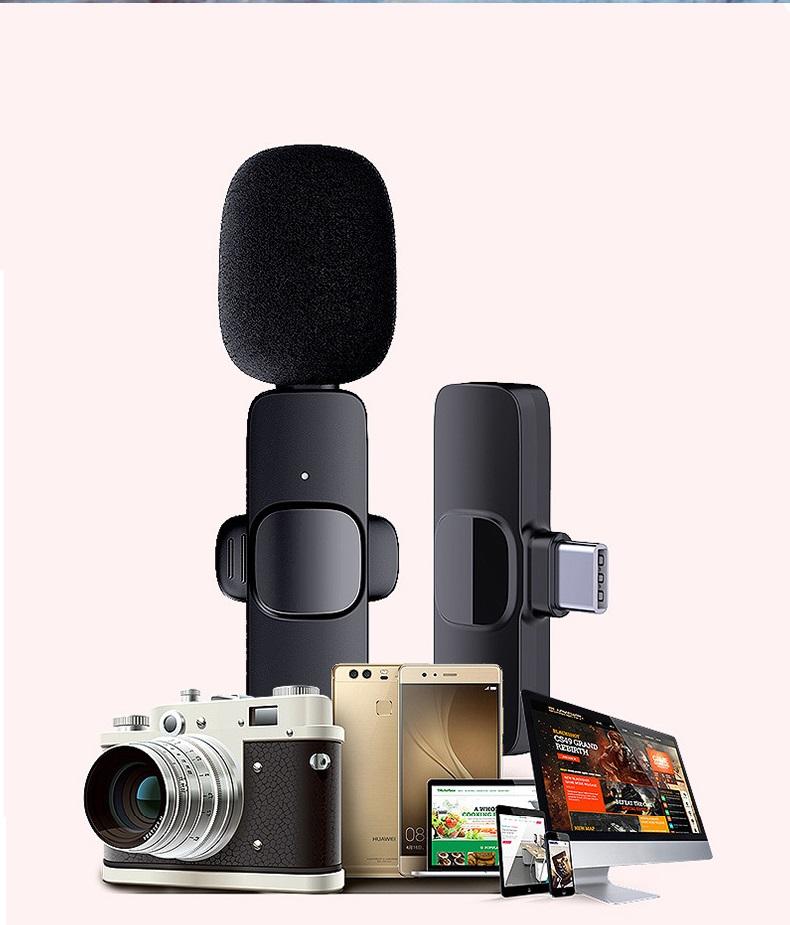 NEW 2.4G Wireless Lavalier Microphone Windproof Audio Video Recording Mic for IPhone/Android Live Broadcast Interview Vlog Mic