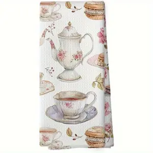 Vintage French Dessert Tea Kitchen Towel -2pcs Soft Hand Towels 23.6x15.7 Inches Absorbent Dish Cloth With Macaron Cake And Floral Design Soft Polyester Hand Towel For Kitchen Decor Machine Washable Tea Towels For Kitchen