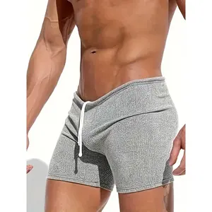 Men'S High-Elasticity Gym Shorts - Sexy Solid Color with Thin Stripes, Stretchy Running & Workout Shorts for Outdoor Fitness, Volleyball, and Sports, Workout Shorts, Volleyball Apparel, Sleek Design, Smooth Texture